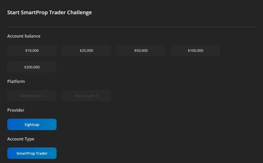 Smart Prop Trader Challenge types