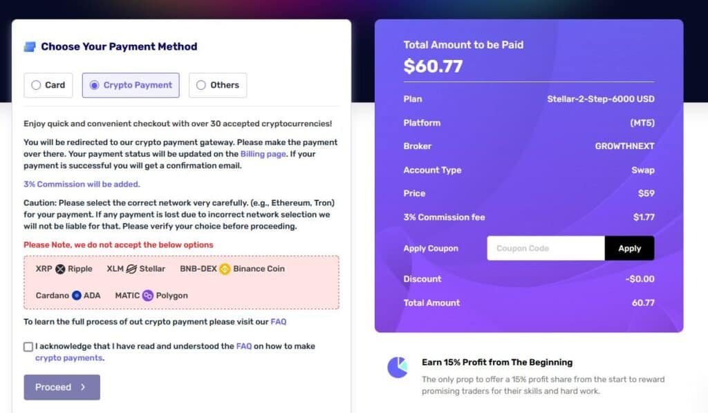 FundedNext Crypto Payment